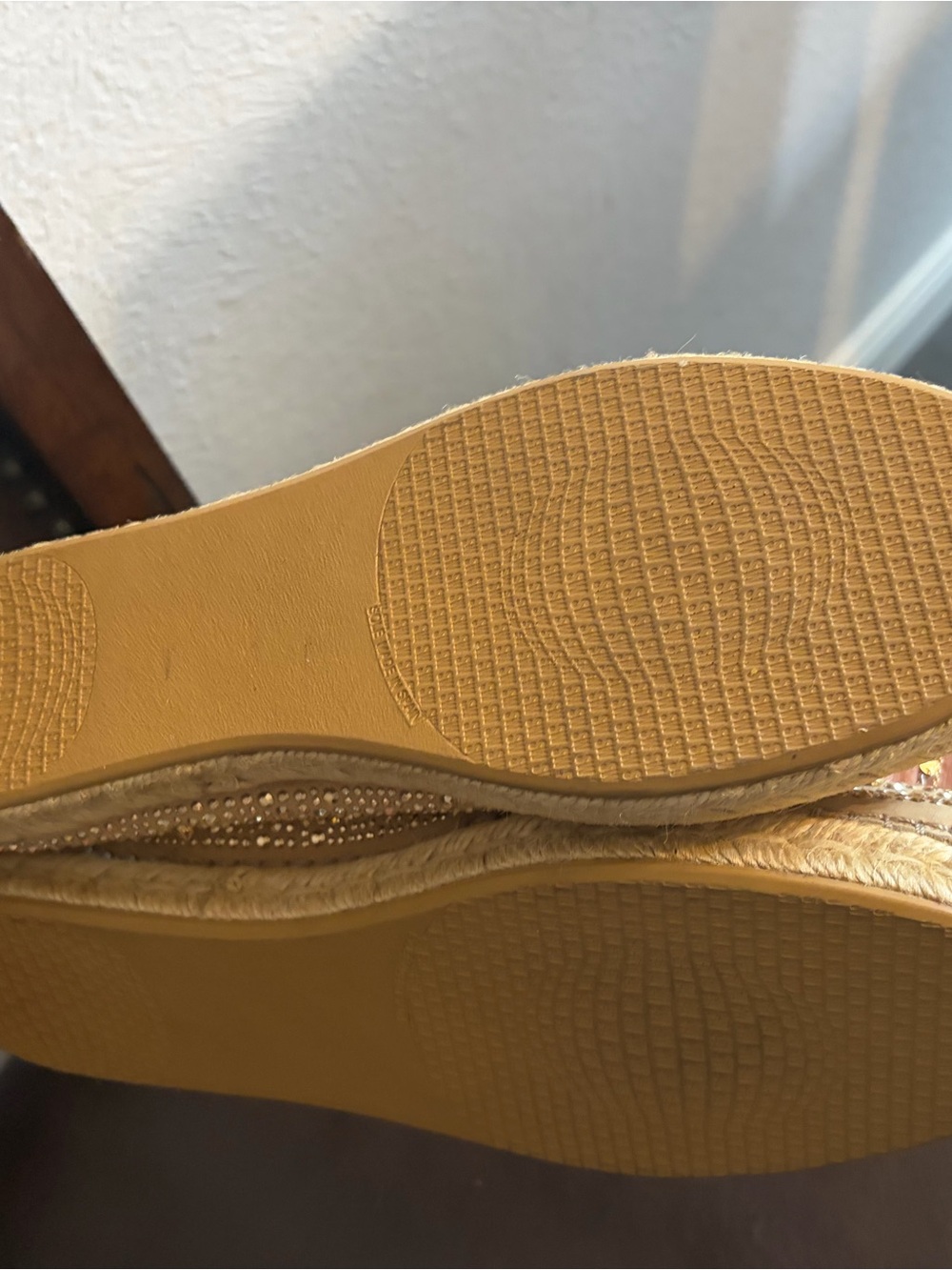 Stuart Weitzman Cream Espadrille Slip-Ons with Gold Studs - Picture 3 of 5